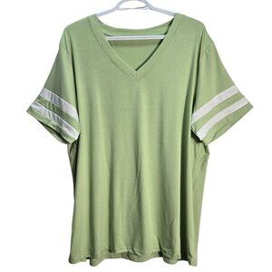NWOT | Light Green Varsity Stripe Short Sleeve V-Neck Baseball Style Tee | 2XL